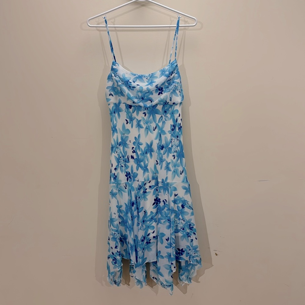 Jessica | Vintage | Blue Floral Cowl Neck Dress